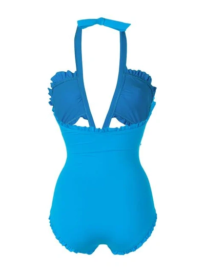 Shop Emilio Pucci Turquoise Ruffled Swimsuit In Blue