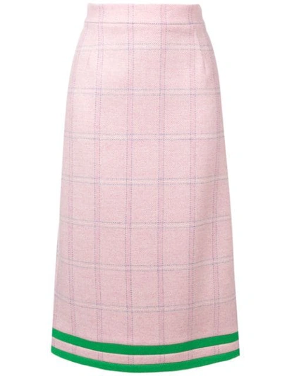 Shop Thom Browne Pink Windowpane Tweed Pencil Skirt