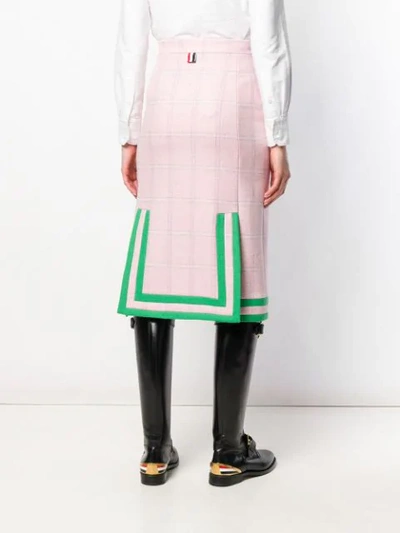 Shop Thom Browne Pink Windowpane Tweed Pencil Skirt