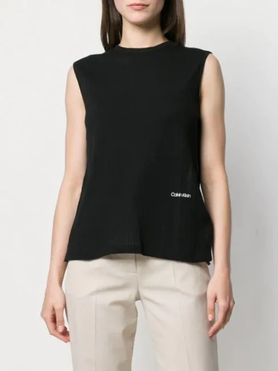 Shop Calvin Klein Logo Sheer Blouse In Black