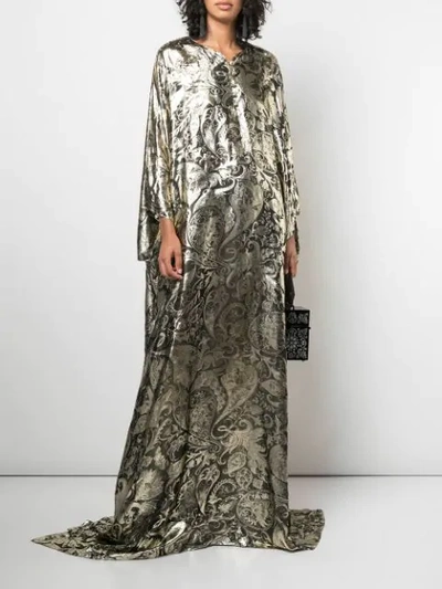 Shop Oscar De La Renta Printed Kaftan In Dark Gold