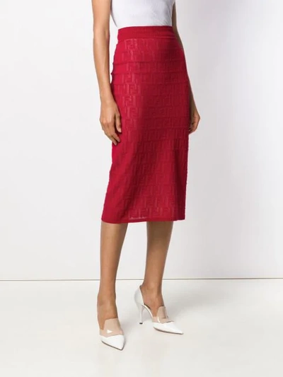 Shop Fendi Ff Motif Pencil Skirt In Red