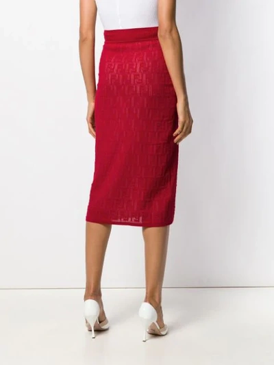 Shop Fendi Ff Motif Pencil Skirt In Red