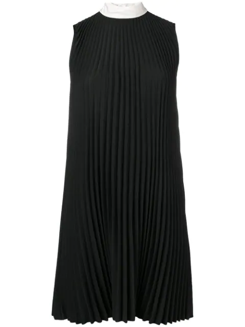 black pleated mini dress