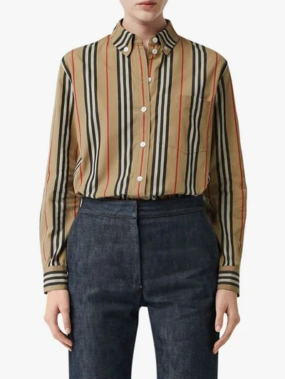 Shop Burberry Icon Stripe Shirt In Yellow