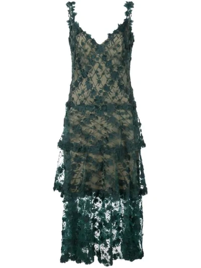 Shop Tadashi Shoji Flower Appliqué Midi Dress In Green