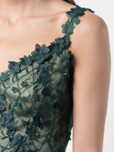 Shop Tadashi Shoji Flower Appliqué Midi Dress In Green