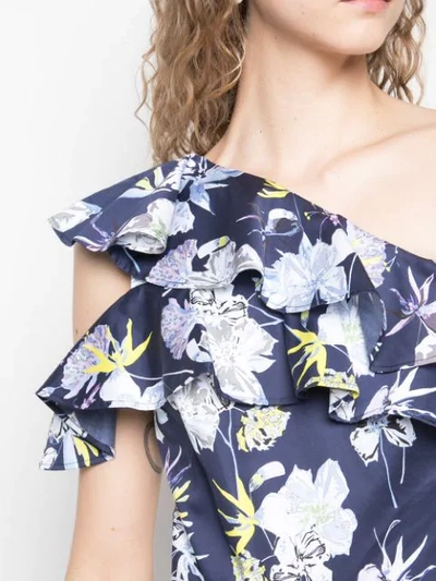 Shop Jason Wu Collection Floral Print One Sleeve Dress In Blue