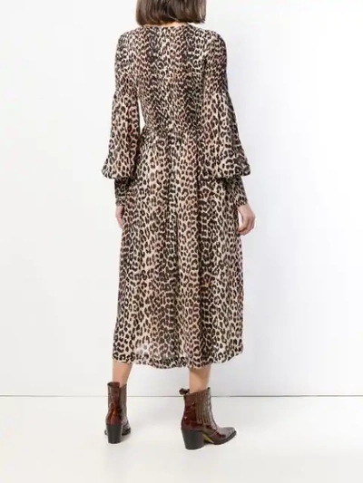 Shop Ganni Leopard Print Midi Dress In Neutrals