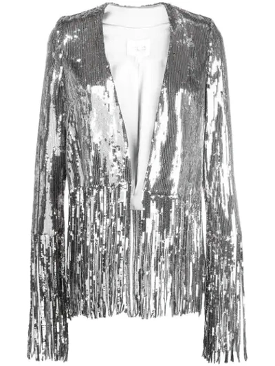 Shop Galvan Sequinned Fringed-hem Jacket In Silver