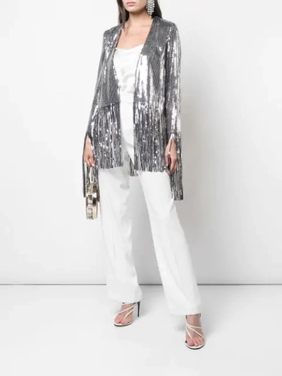 Shop Galvan Sequinned Fringed-hem Jacket In Silver