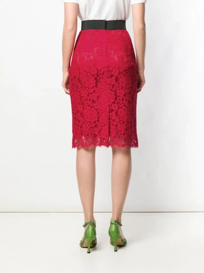 Shop Dolce & Gabbana Lace Pencil Skirt In Red