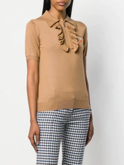 Shop Prada Ruffled Polo Top In Neutrals