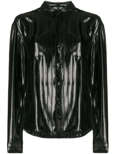 Shop Saint Laurent Metallic Lamé Shirt In Black