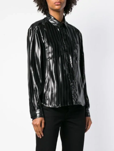 Shop Saint Laurent Metallic Lamé Shirt In Black