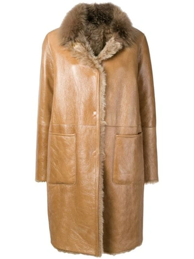 Shop Manzoni 24 Shearling Lined Coat In Brown