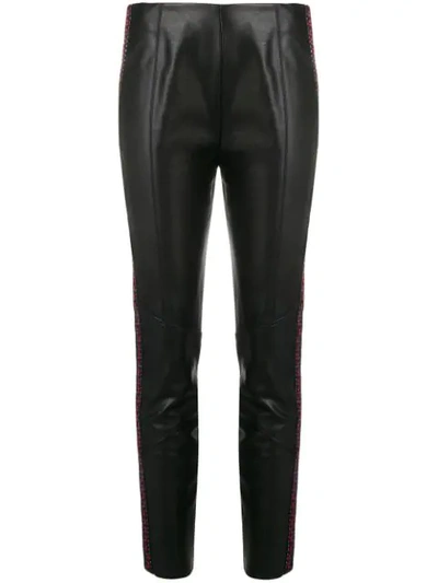 Shop Pinko Side Stripe Faux Leather Skinny Trousers In Black