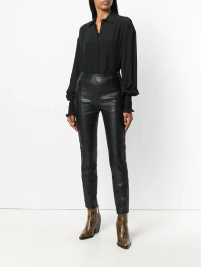 Shop Pinko Side Stripe Faux Leather Skinny Trousers In Black