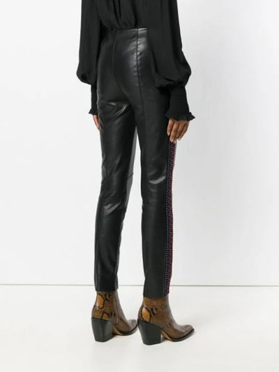 Shop Pinko Side Stripe Faux Leather Skinny Trousers In Black