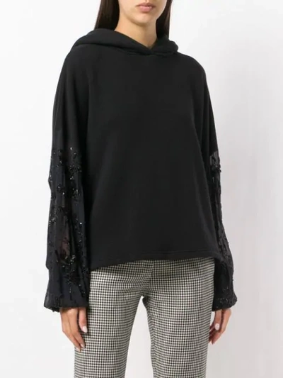 Shop Amen Sheer Embellished Hoodie In Black