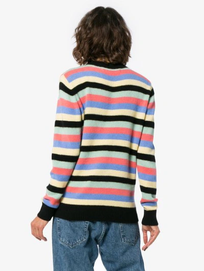 Shop The Elder Statesman Multicolour Stripe Round Neck Cashmere Sweater - Black Mint Pink Periwinkle Butt In Black Mint Pink Periwinkle Butter