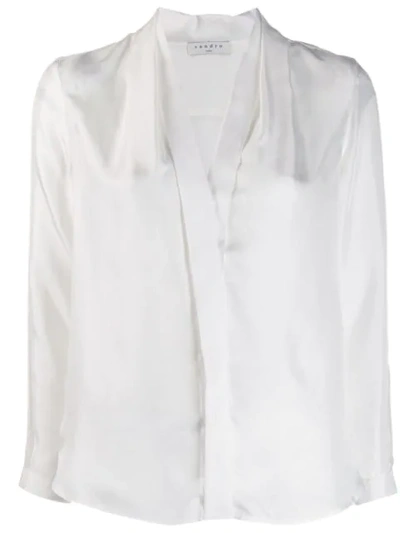 Shop Sandro Long-sleeved V-neck Blouse In White