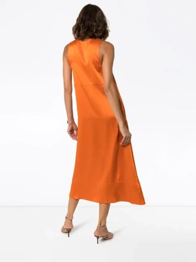 Shop Asceno Silk Midi Slip Dress In Orange