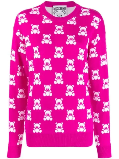 Shop Moschino Jacquard Teddy Bear Sweater In 1219 Pink