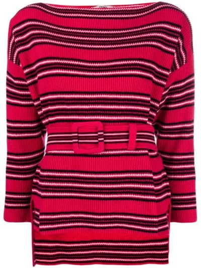 Shop Fendi Ribbed Belted Sweater In Red