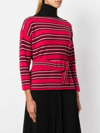 Shop Fendi Ribbed Belted Sweater In Red