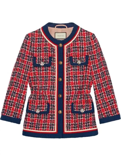 Shop Gucci Tweed Check Jacket In Red