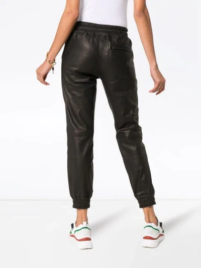 Shop Lot Lthr Cropped Leather Track Pants In Black