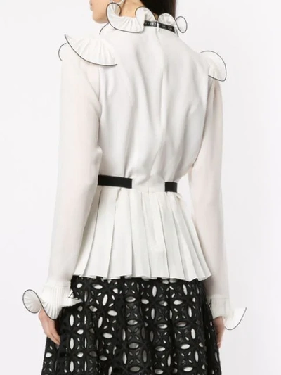 Shop Andrew Gn Lace Inserts Ruffle Peplum Top In White