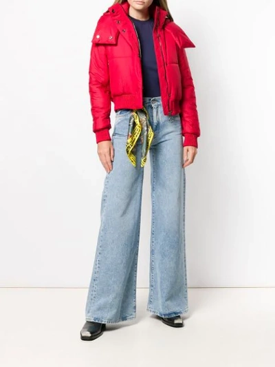 Off-white Cropped Padded Coat In Red