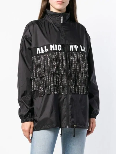 Shop Gina Fringed Printed Zipped Coat In Black