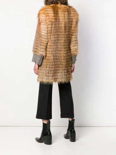 LISKA MIDI FUR TRIMMED COAT - 棕色