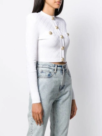 Shop Balmain Quilted Cropped Cardigan In White