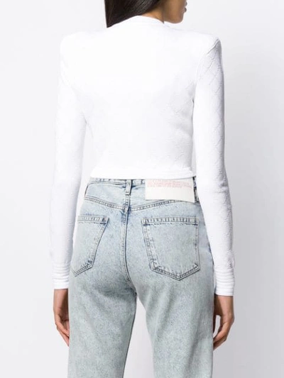 Shop Balmain Quilted Cropped Cardigan In White