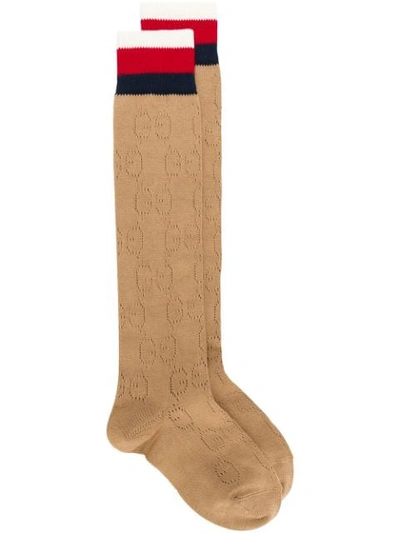 Shop Gucci Elongated Striped Socks In Neutrals