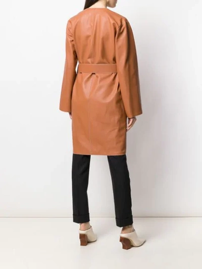 Shop Loewe Contrast Stitch Leather Coat In Brown