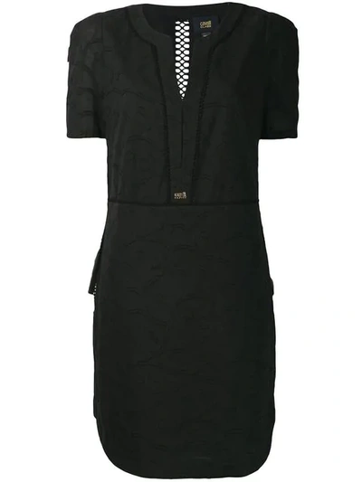 Shop Cavalli Class Embroidered Floral Dress In Black
