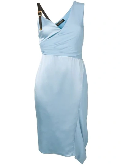 Shop Versace Asymmetric Silk Cocktail Dress In Blue