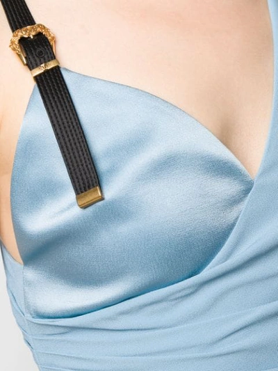 Shop Versace Asymmetric Silk Cocktail Dress In Blue