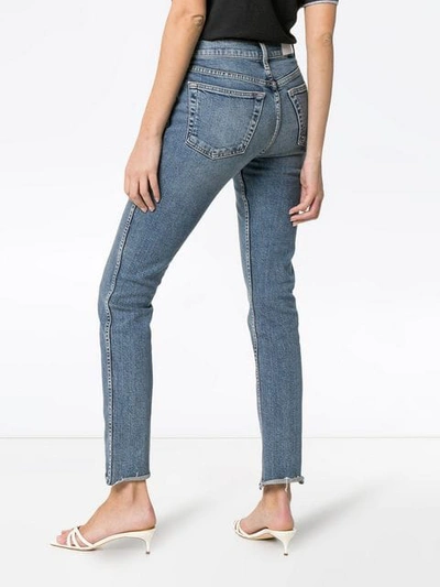 Shop Re/done Double Needle Long Straight Leg Jeans In Blue