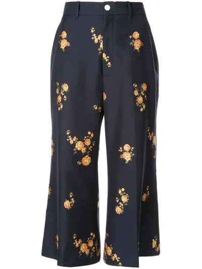 Shop Gucci Floral Tailored Cropped Trousers In 4580 Navy