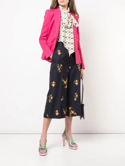 Shop Gucci Floral Tailored Cropped Trousers In 4580 Navy