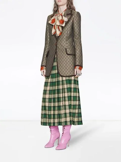 Shop Gucci Tartan Gg Wool Maxi Skirt In Green