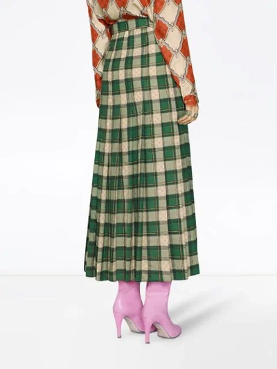 Shop Gucci Tartan Gg Wool Maxi Skirt In Green