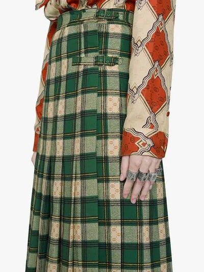 Shop Gucci Tartan Gg Wool Maxi Skirt In Green