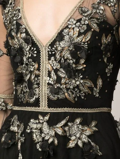 Shop Marchesa Notte Floral Embroidery Gown In Black